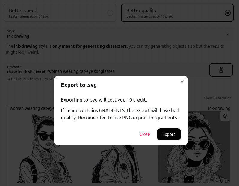 svg export modal