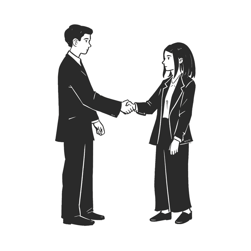 Drawing of businessman and a businesswoman shaking hands