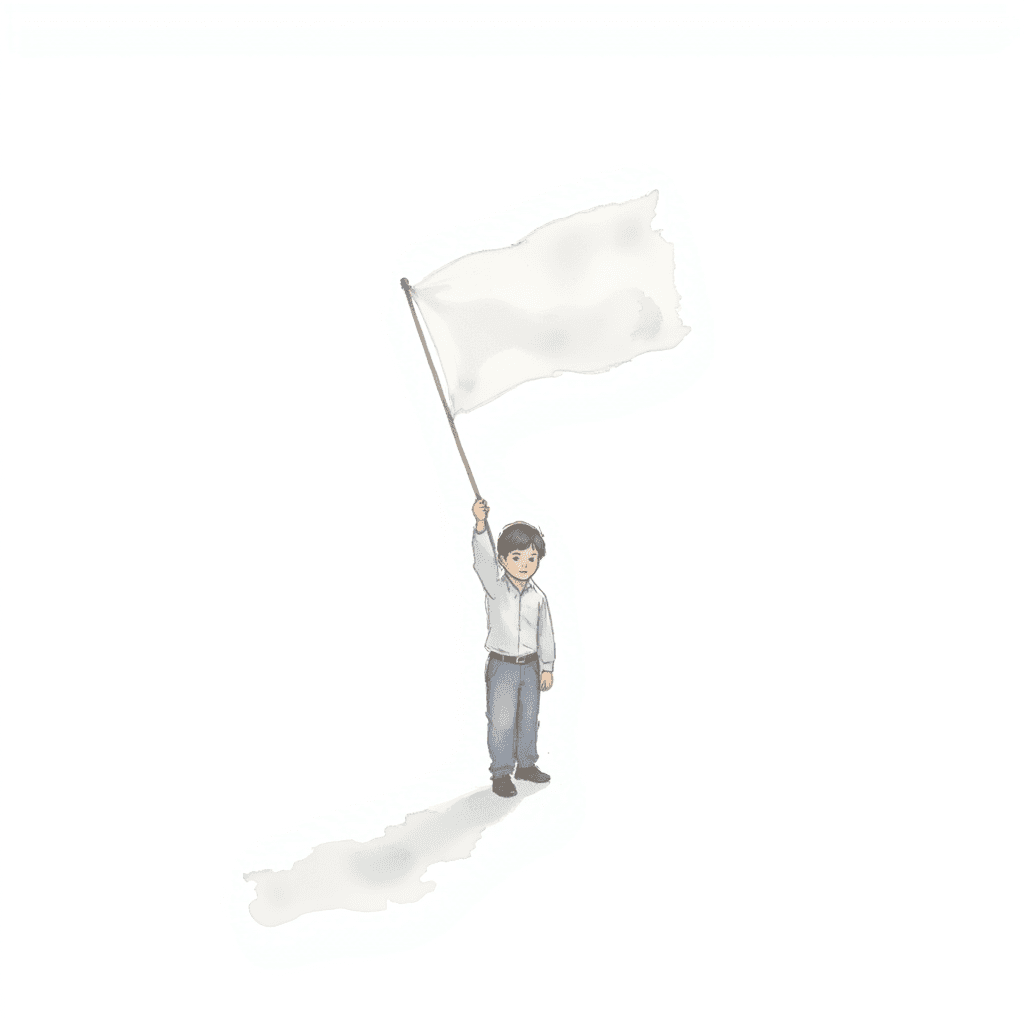 Painting ofboy holding a white flag