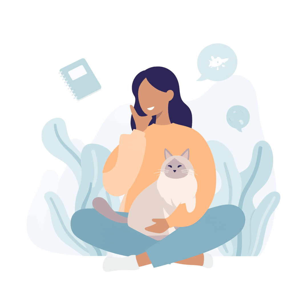 Illustration of Asian Woman with Cat