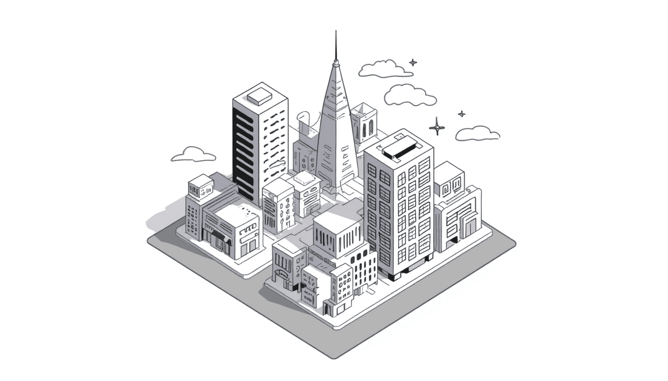 Illustration of Axometric Urban Cityscape