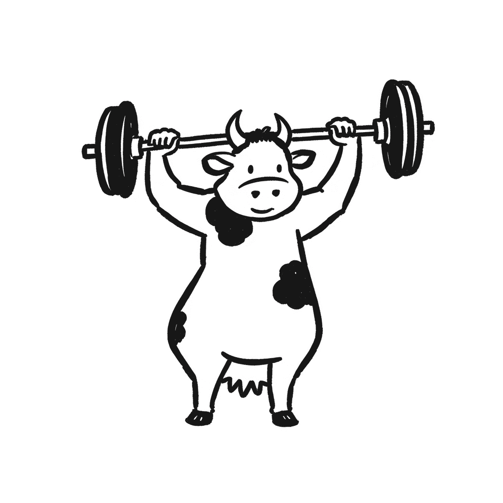 Illustration of Bulky Cow Lifting Weights