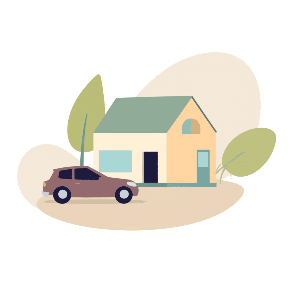 Illustration of Car Near Village House