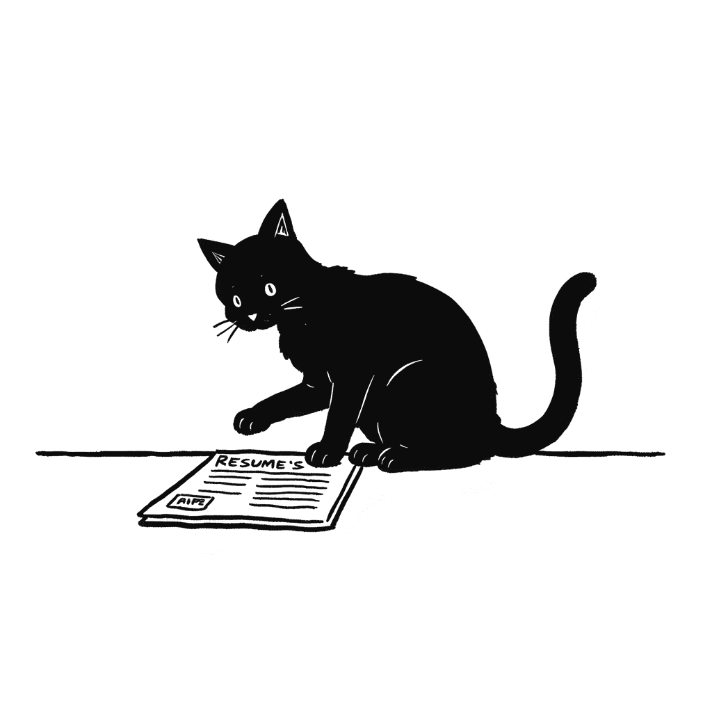 Illustration of Cat with Resume on Table