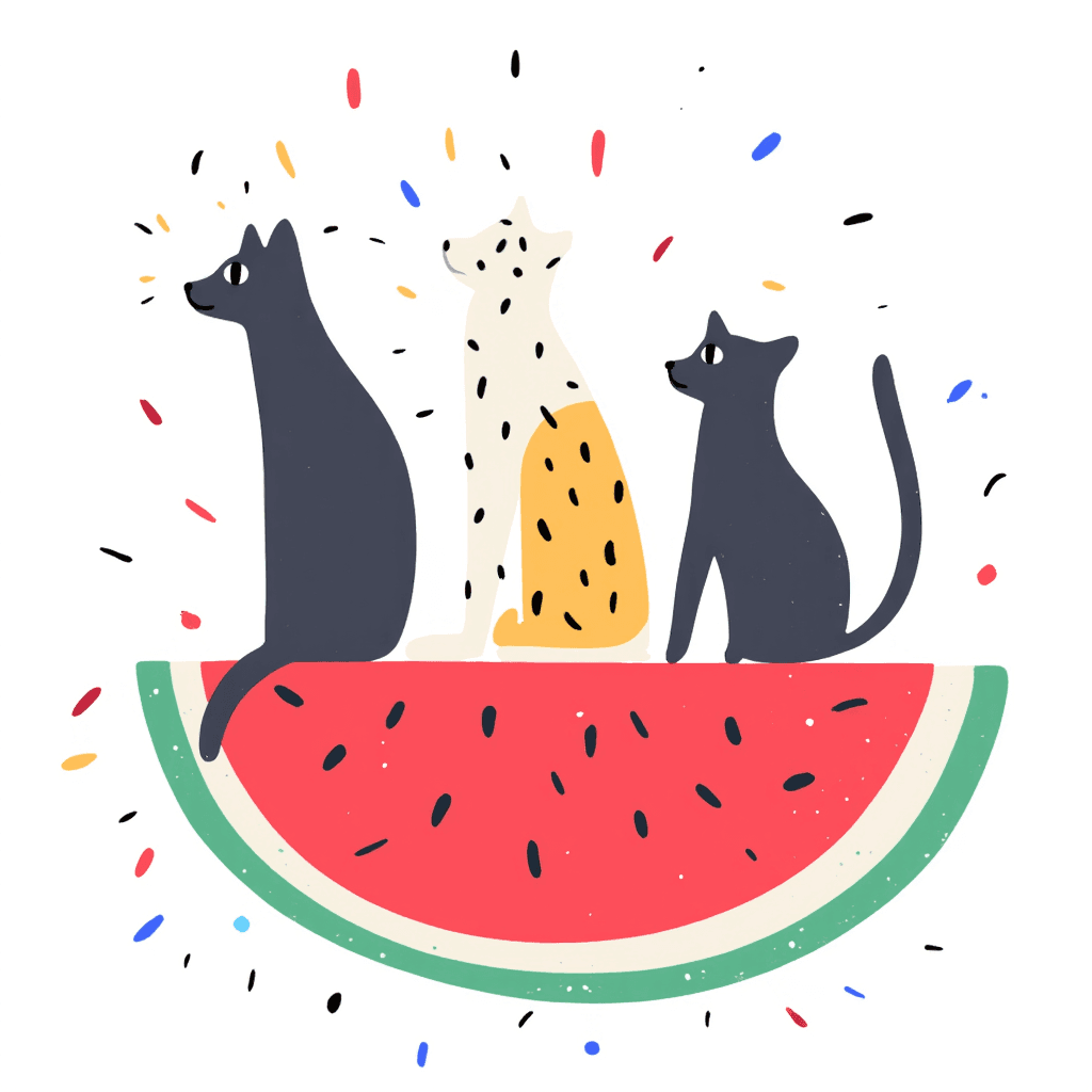 Illustration of Cats on Watermelon Slice