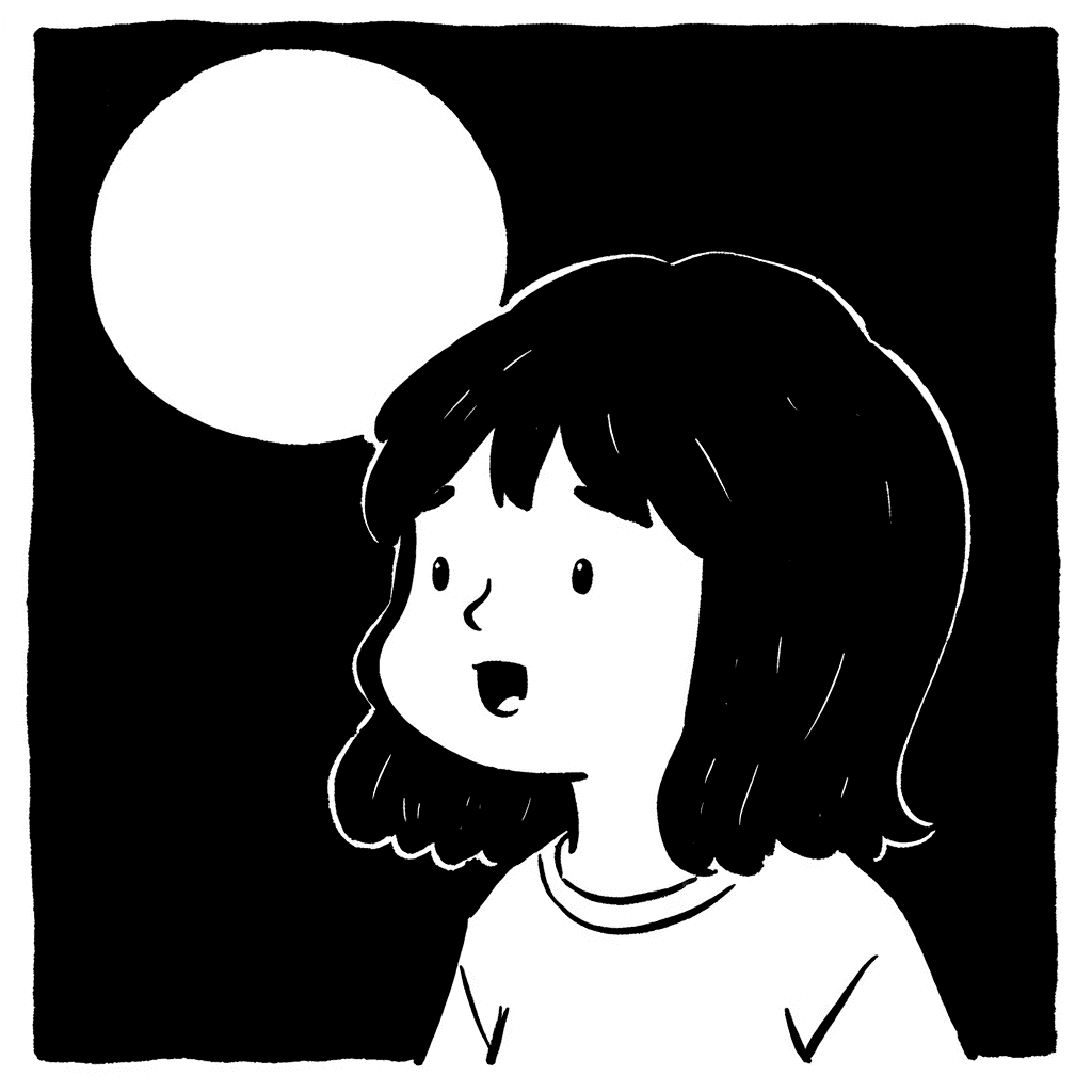 Illustration of Child Gazing at the Moon