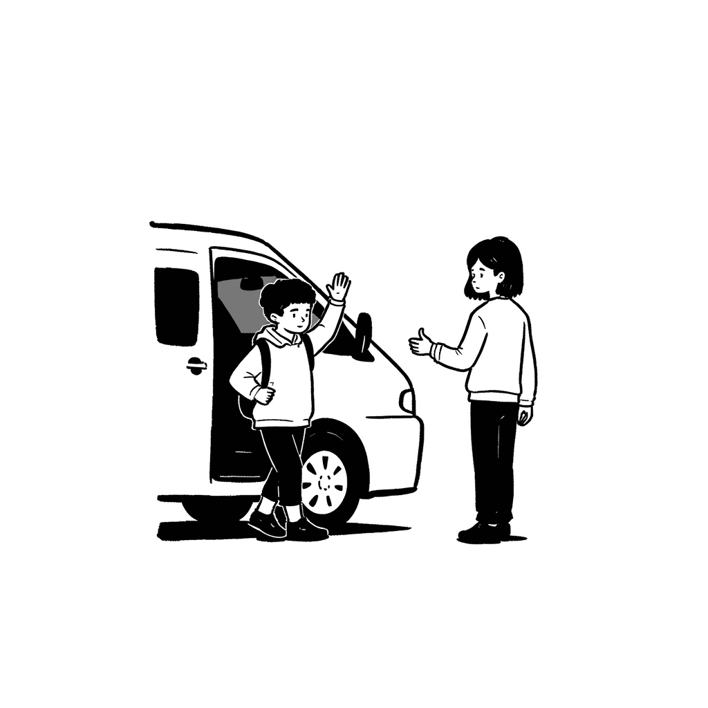 Illustration of Child Waving from Vehicle