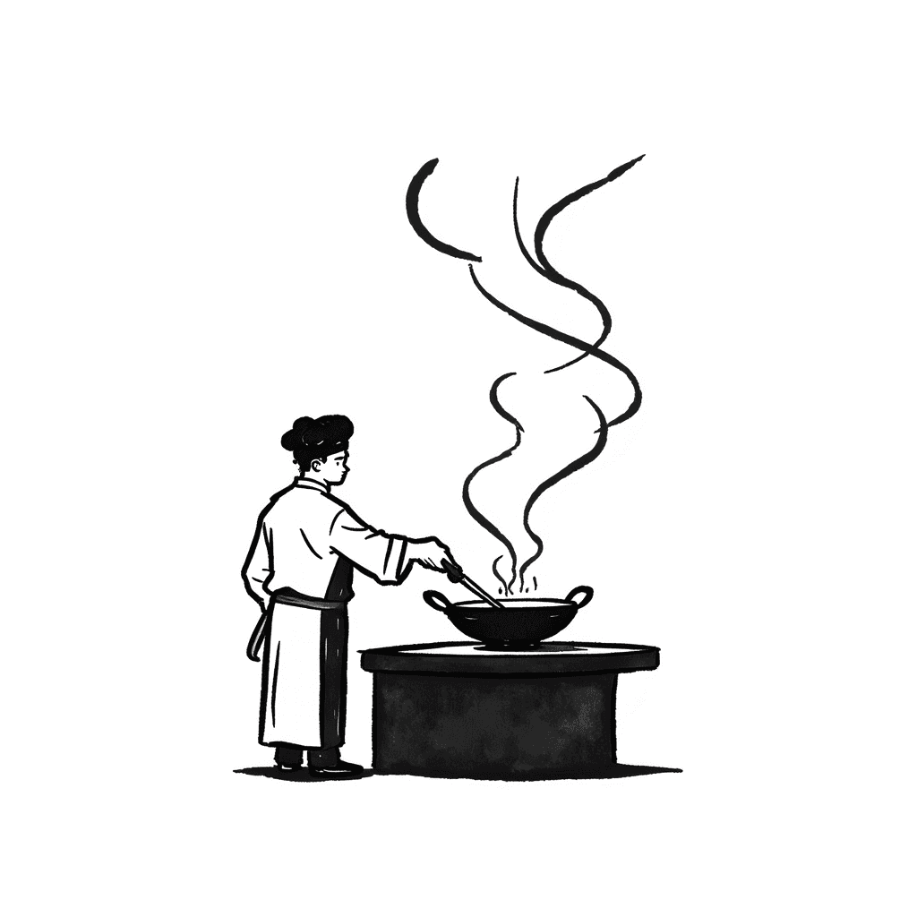 Illustration of Chinese Chef Cooking