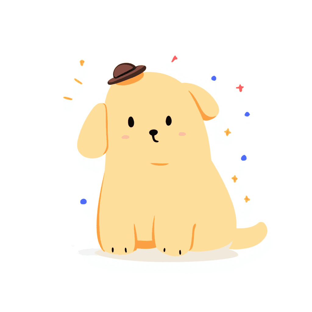 Illustration of Chubby Dog with Brown Hat