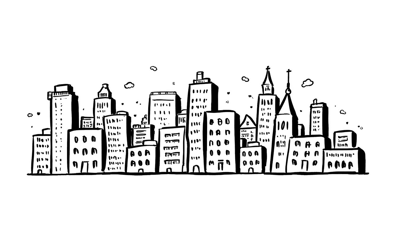 Illustration of City Buildings Skyline