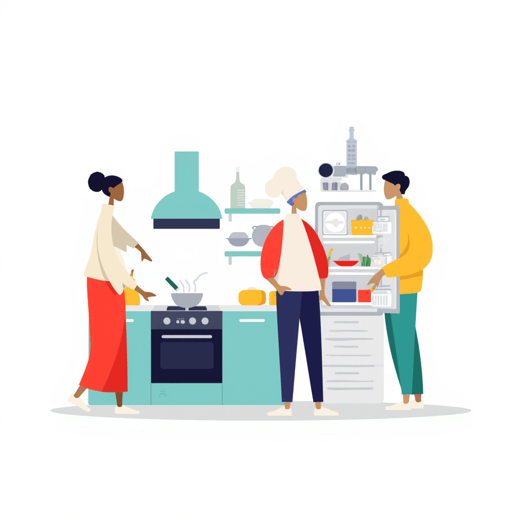Illustration of Couple Cooking in Kitchen