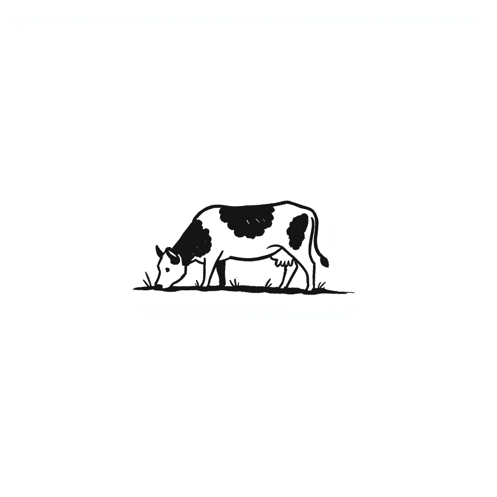 Illustration of Cow Grazing in Field