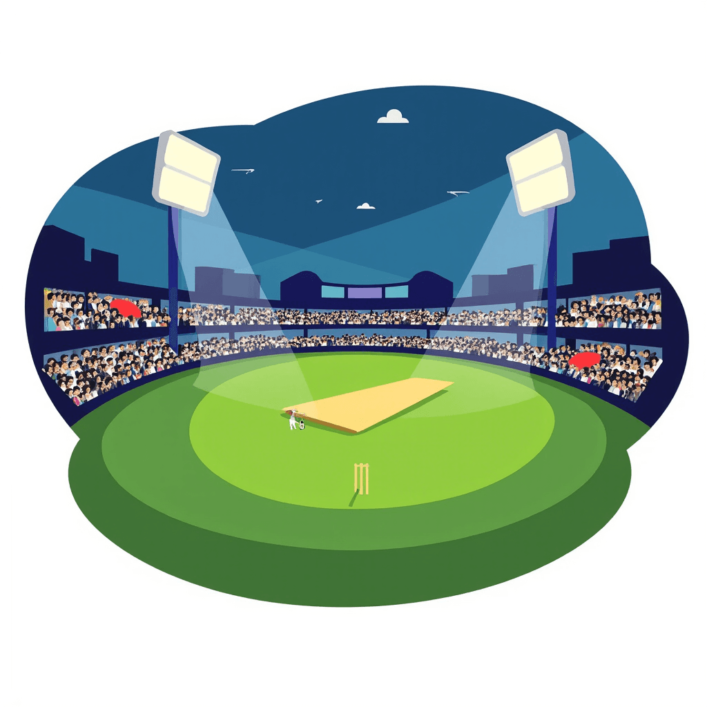 Illustration of Cricket Night Match Scene