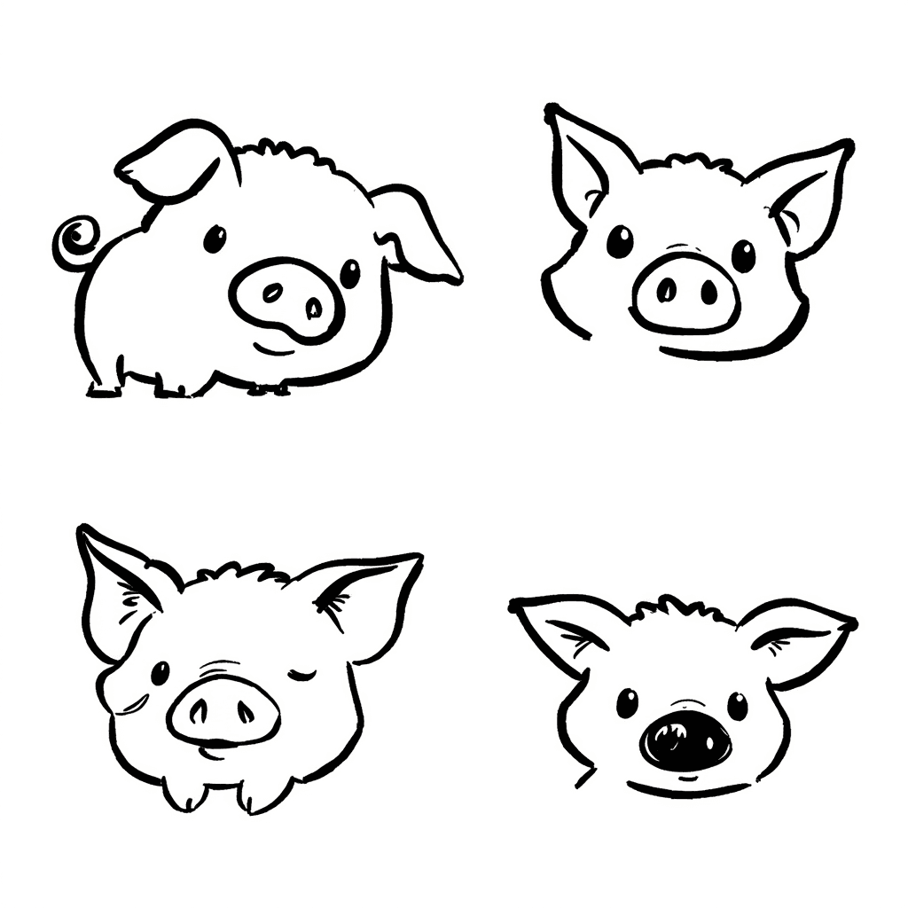 Illustration of Cute Pig Faces Collection