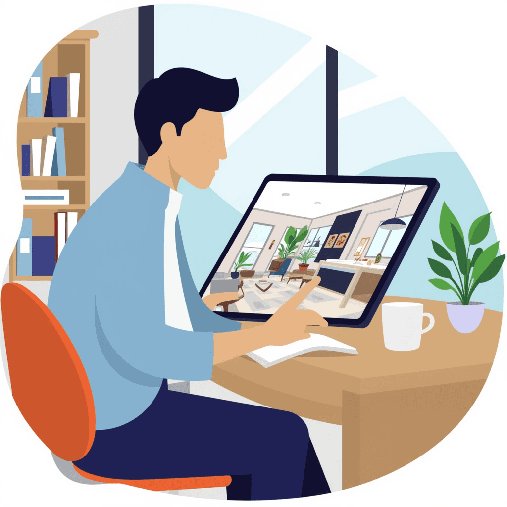 Illustration of Designer in Modern Office