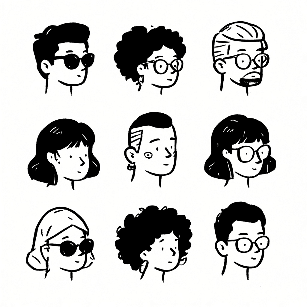 Illustration of Diverse Cartoon Faces