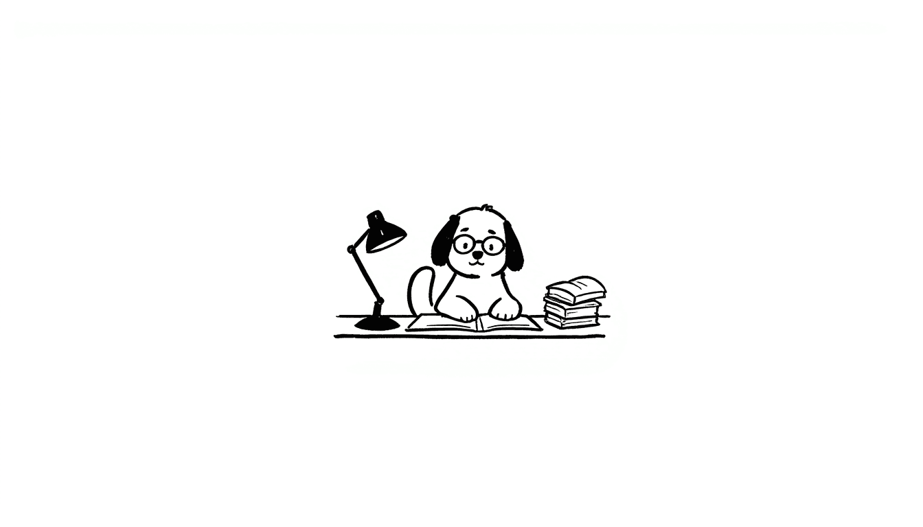 Illustration of Dog Doing Research