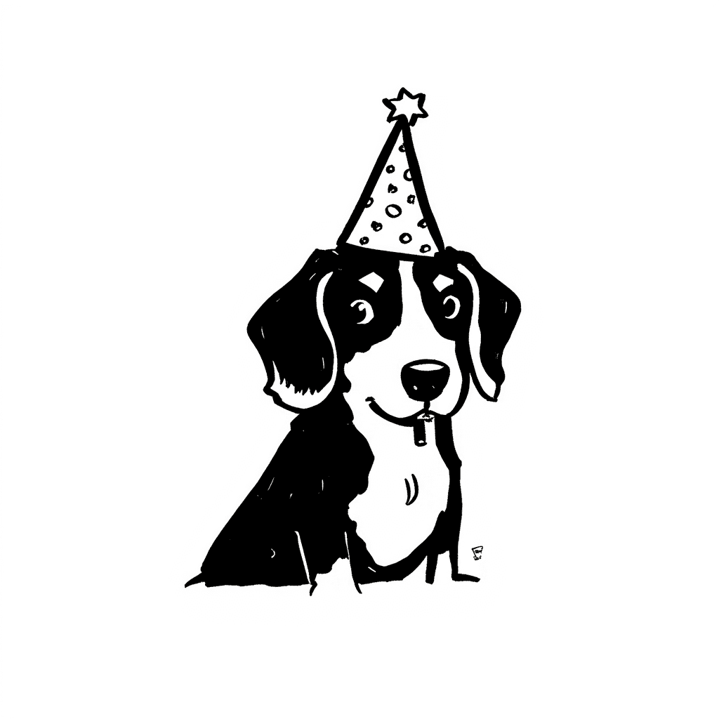 Illustration of Dog in Party Hat