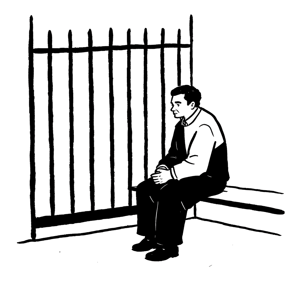 Illustration of Elderly Man in Jail