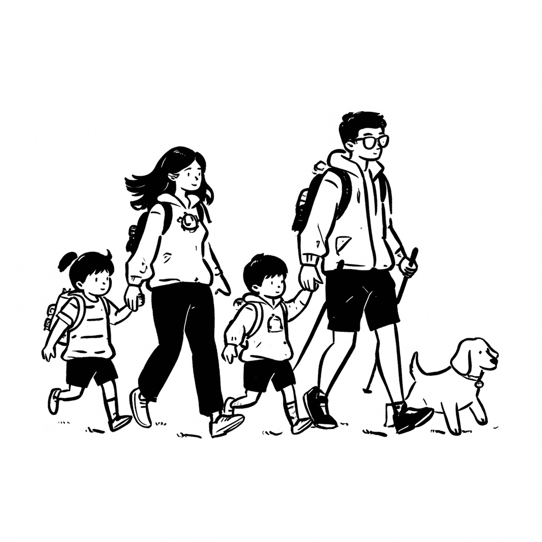 Illustration of Family Hiking Adventure