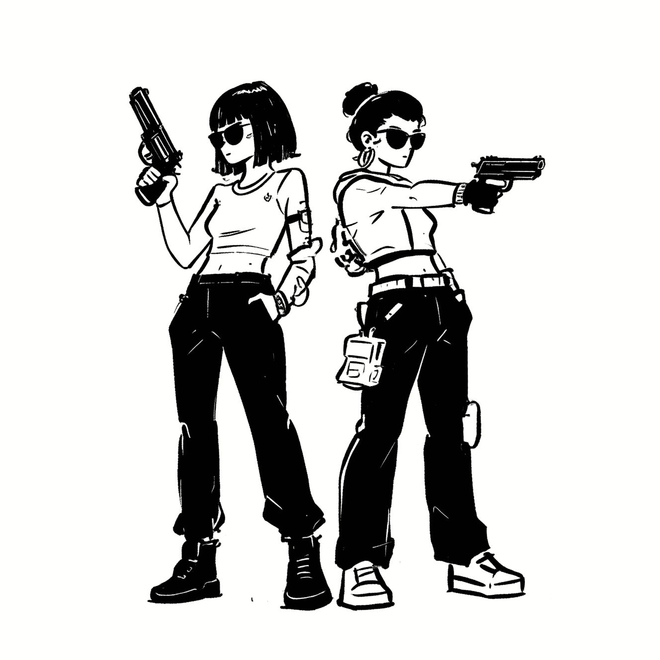 Illustration of Female Goons Holding Guns