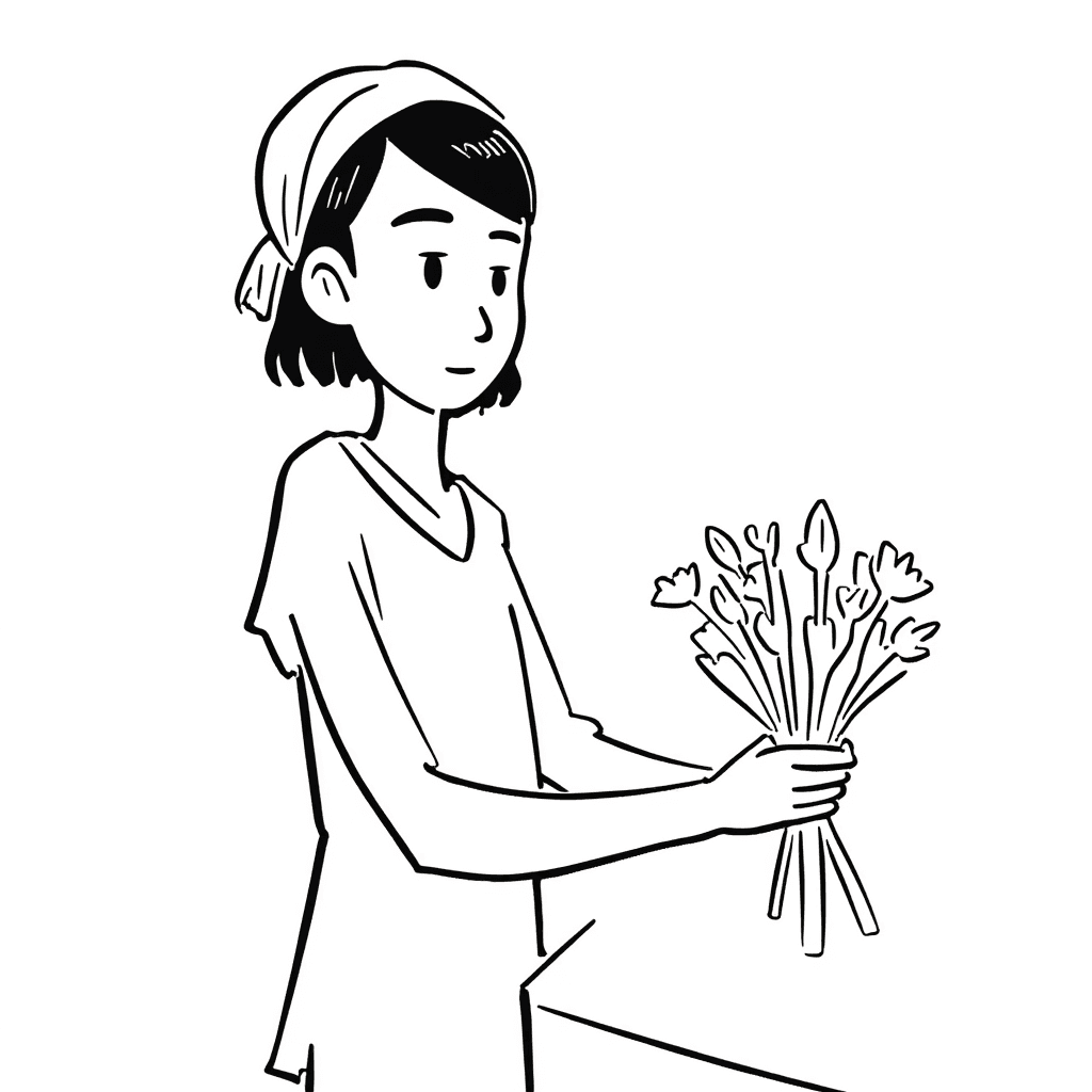Illustration of Florist Arranging Flowers