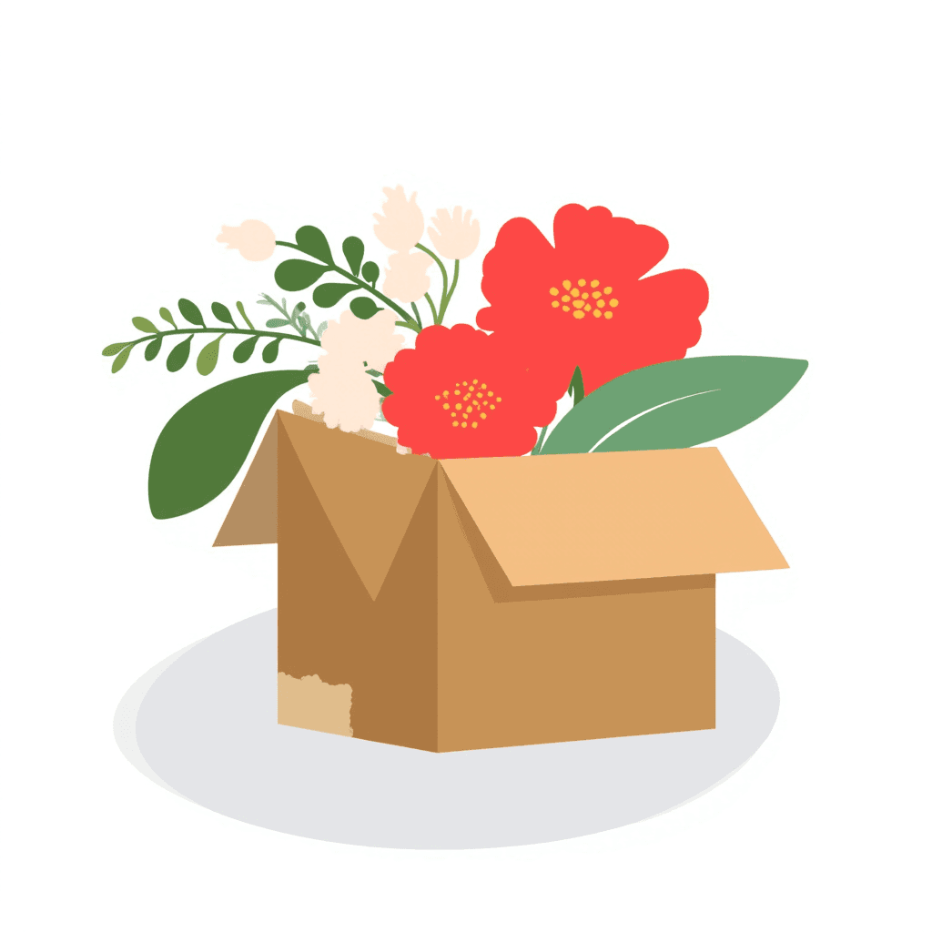 Illustration of Flowers in Delivery Box