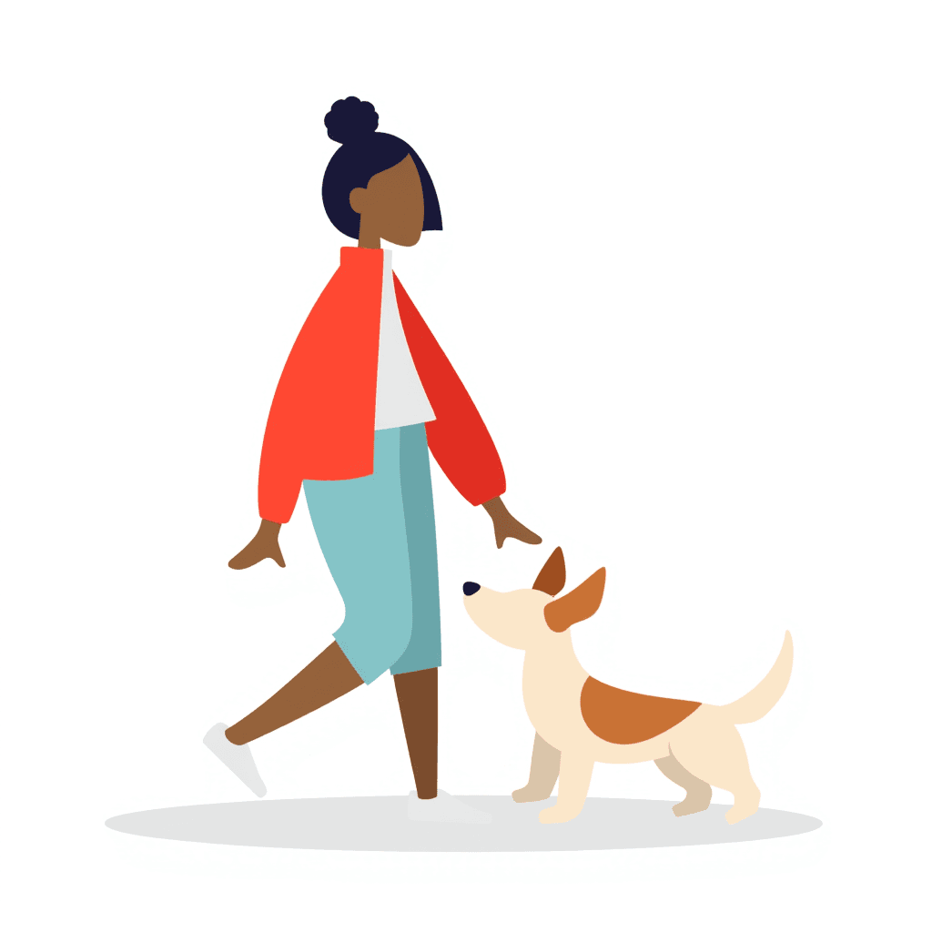 Illustration of Girl Walking with Dog