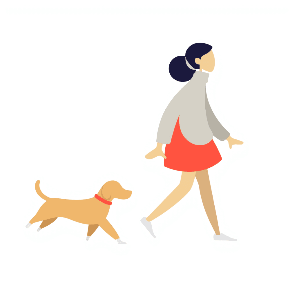 Illustration of Girl Walking with a Dog