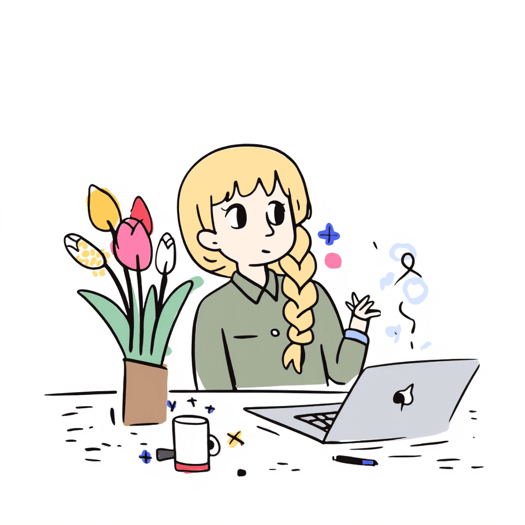 Illustration of Girl at Desk with MacBook