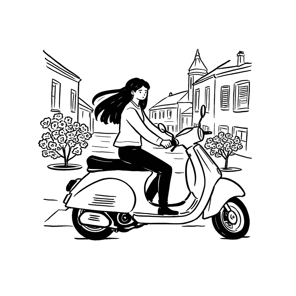 Illustration of Girl on Vespa in Italy