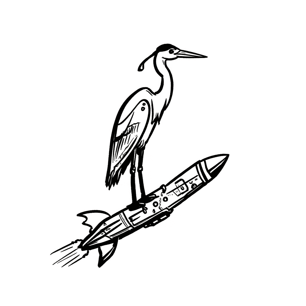 Illustration of Heron Riding a Rocket