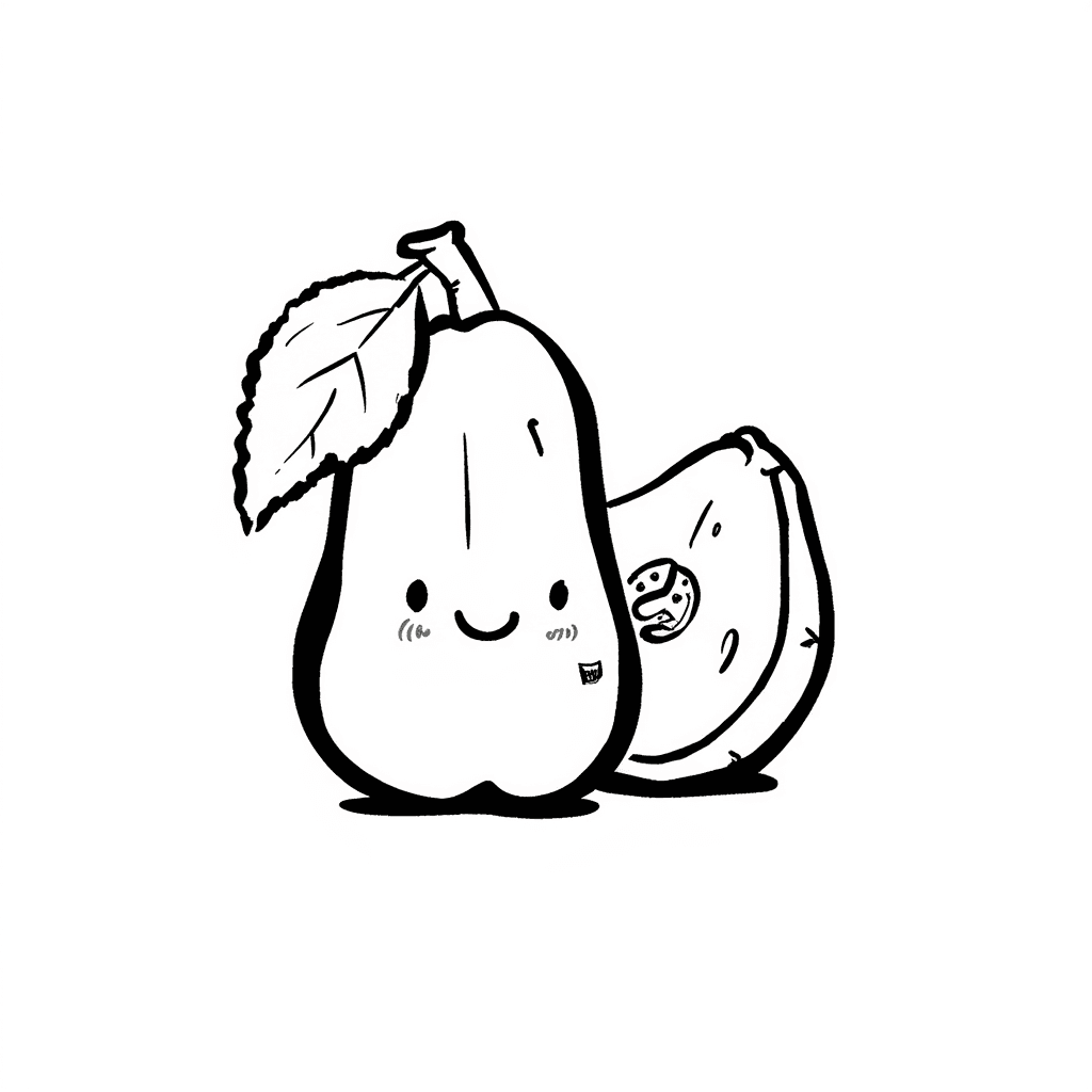 Illustration of Kawaii Pear and Melon