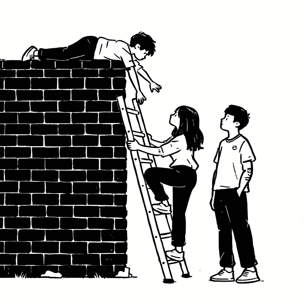 Illustration of Ladder Help by Brick Wall