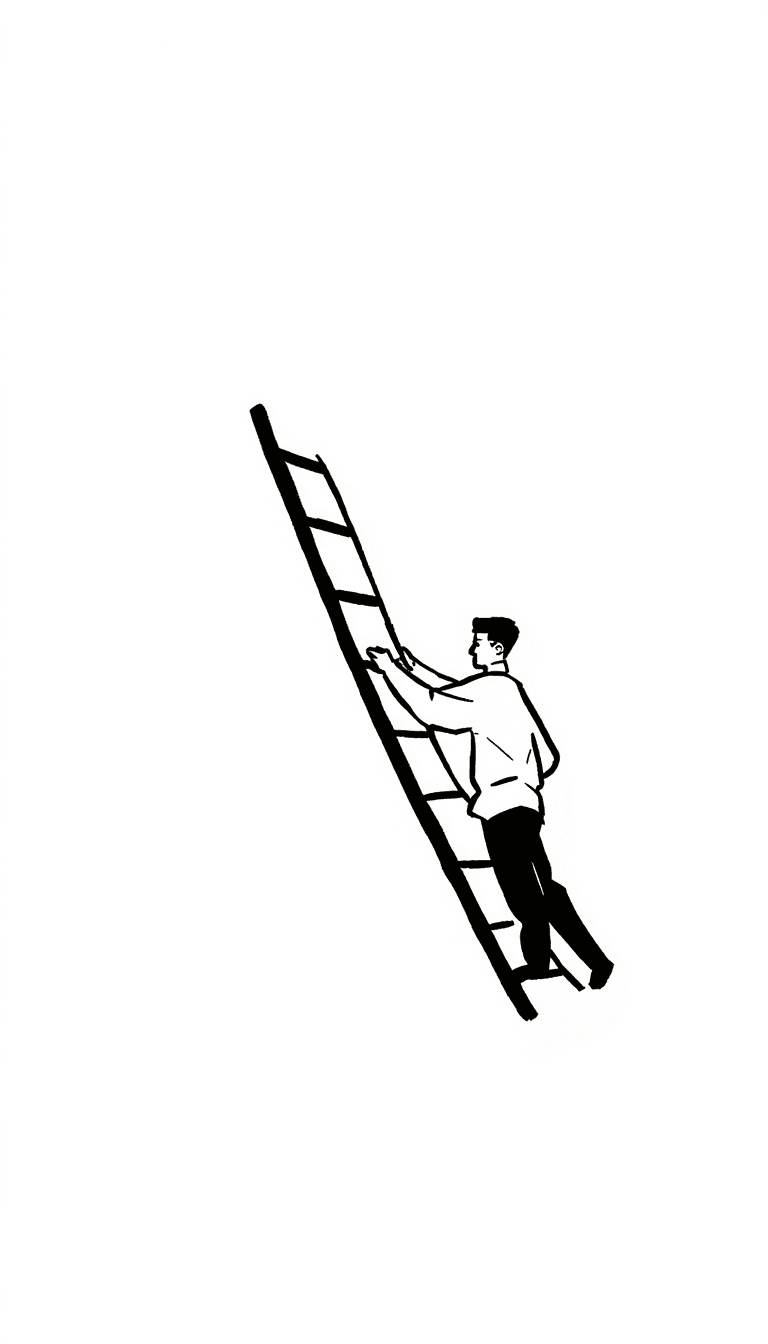 Illustration of Man Climbing a Ladder