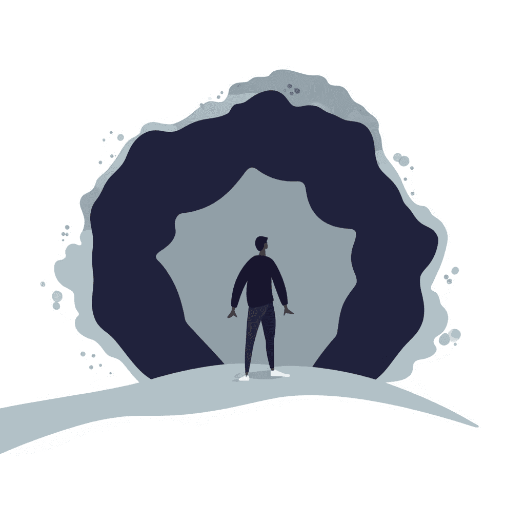 Illustration of Man Entering a Cave Alone