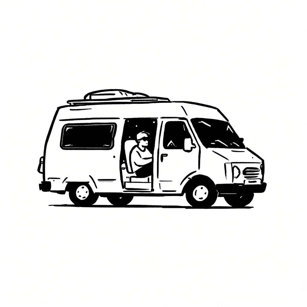 Illustration of Man Living in a Van