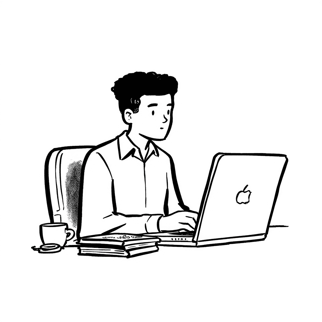 Illustration of Man Programming at Laptop
