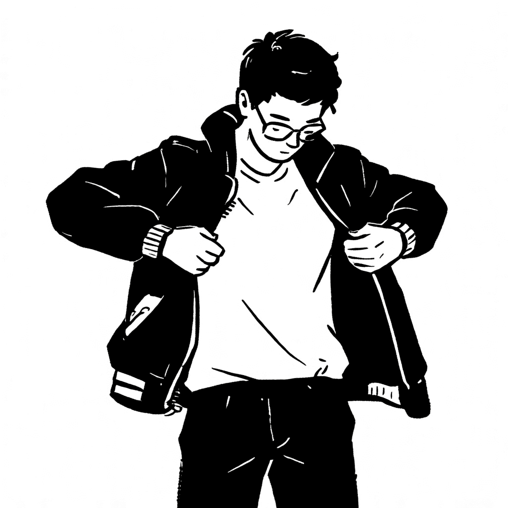 Illustration of Man Putting on Jacket