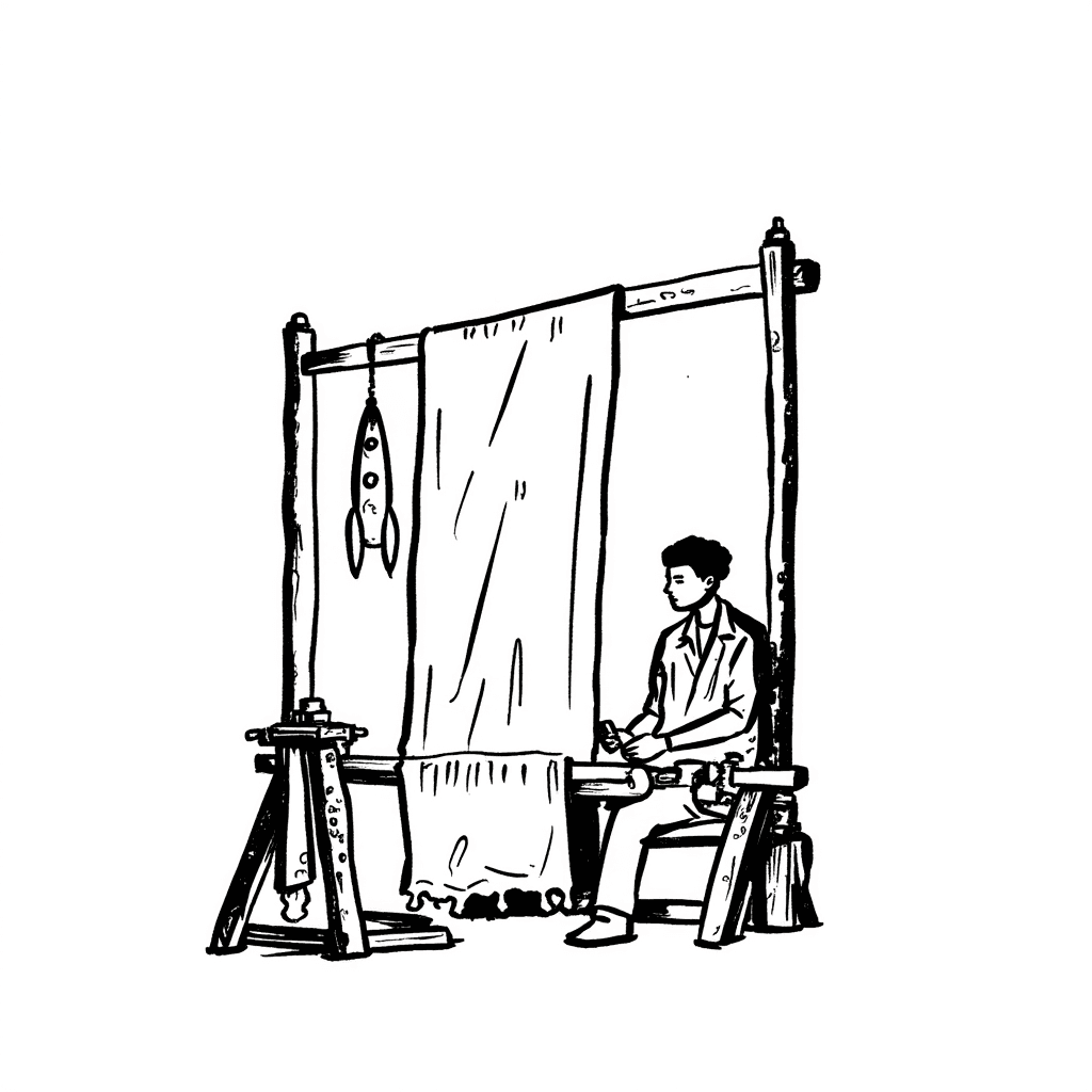 Illustration of Man Weaving Silk Saree