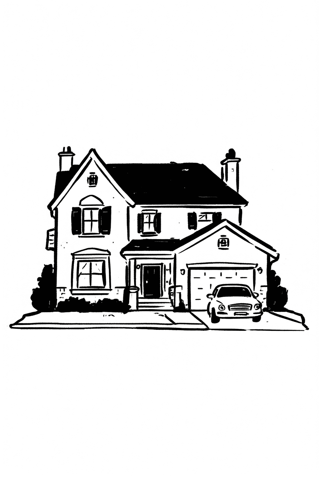 Illustration of Mansion with Car Outside