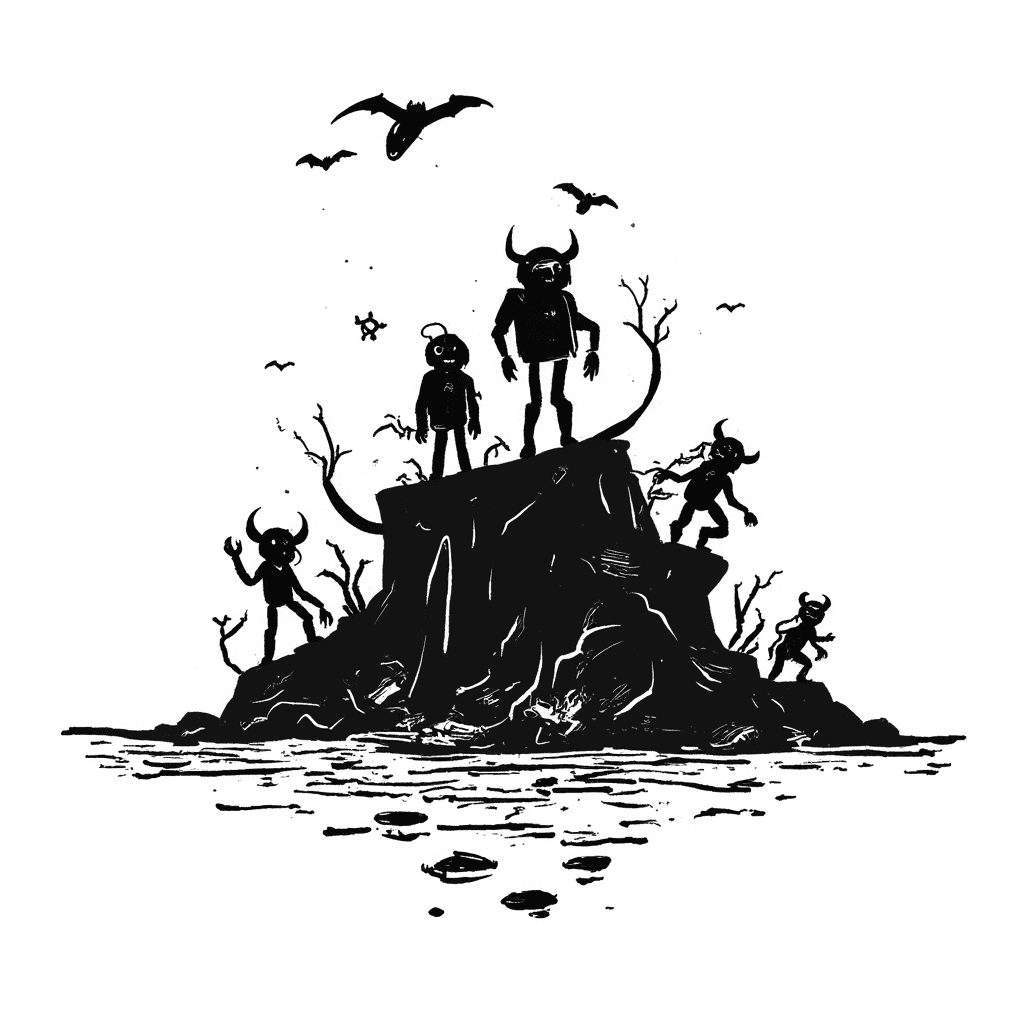 Illustration of Monsters on Rocky Island