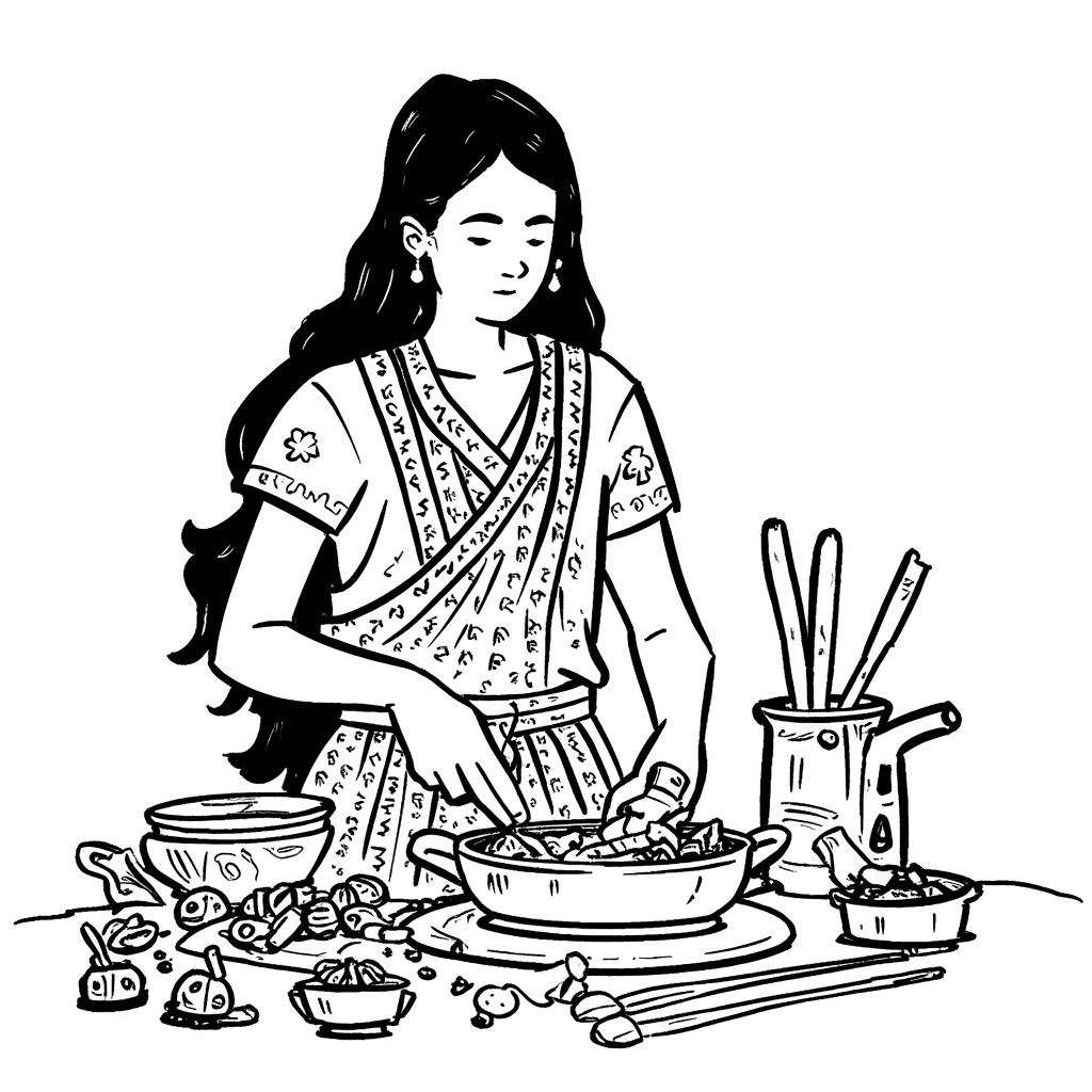 Illustration of Peruvian Woman Cooking