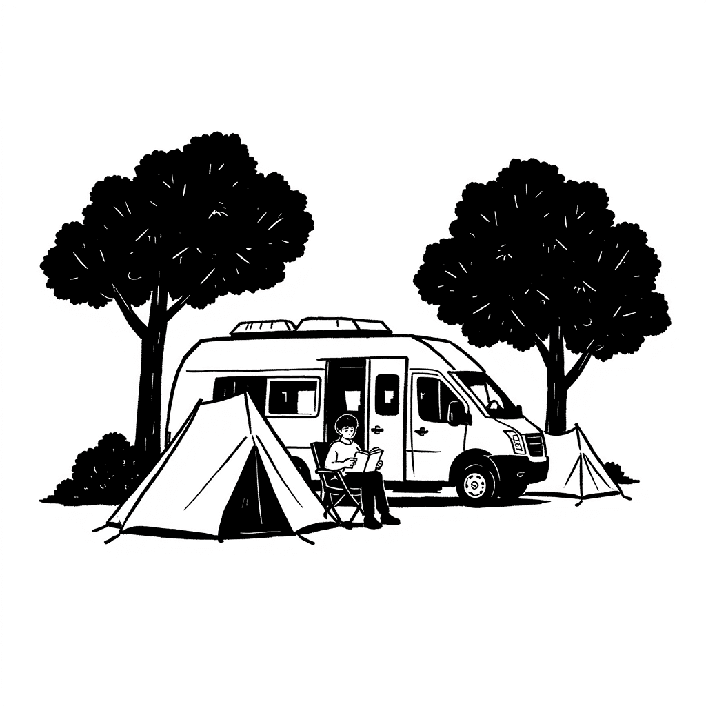 Illustration of Roadtrip Camping Scene