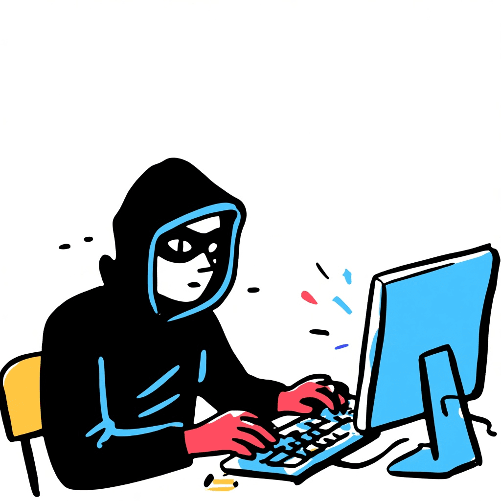 Illustration of Scammer at Computer Desk