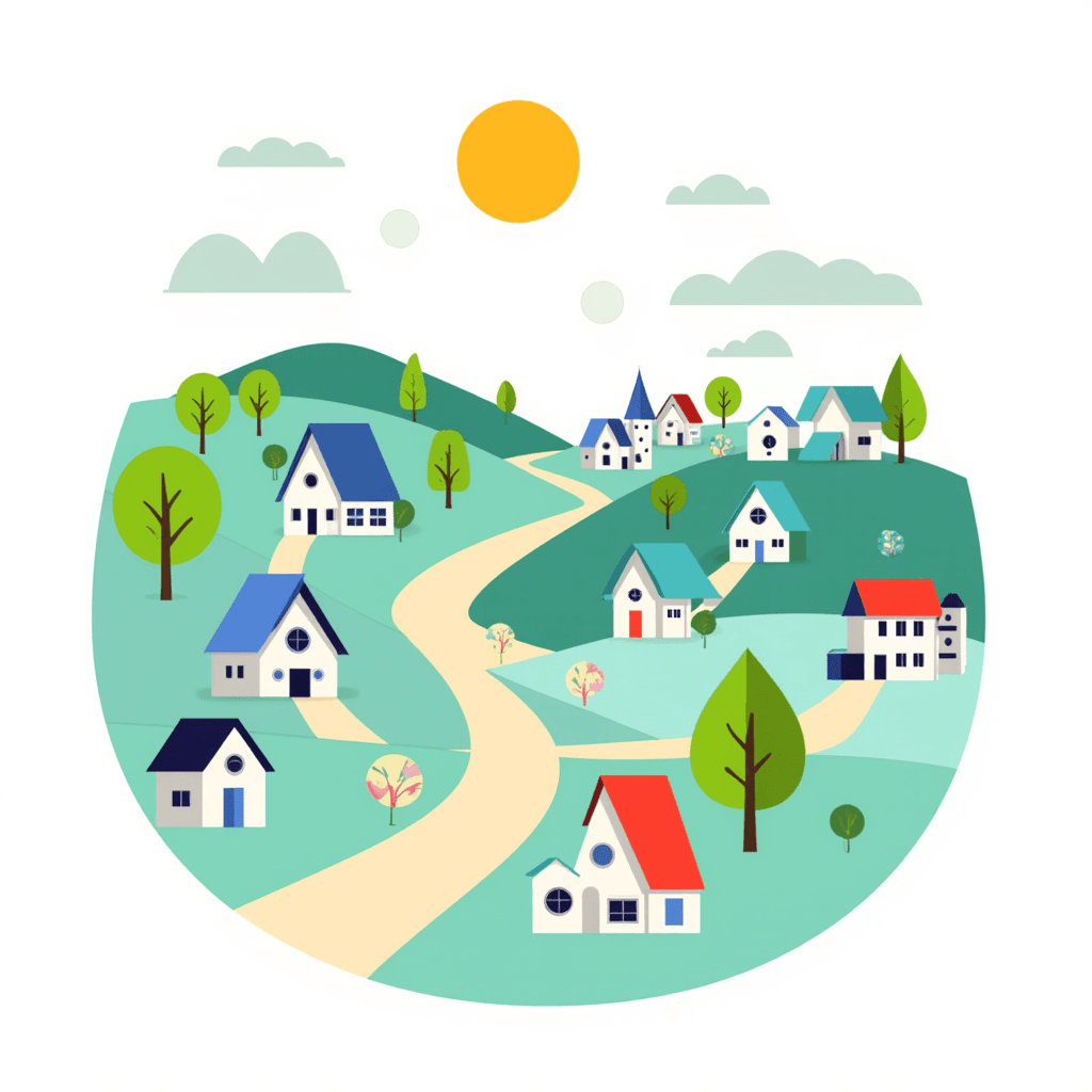 Illustration of Scenic Village Landscape