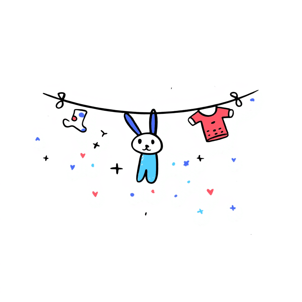 Illustration of Toy Bunny on Clothesline