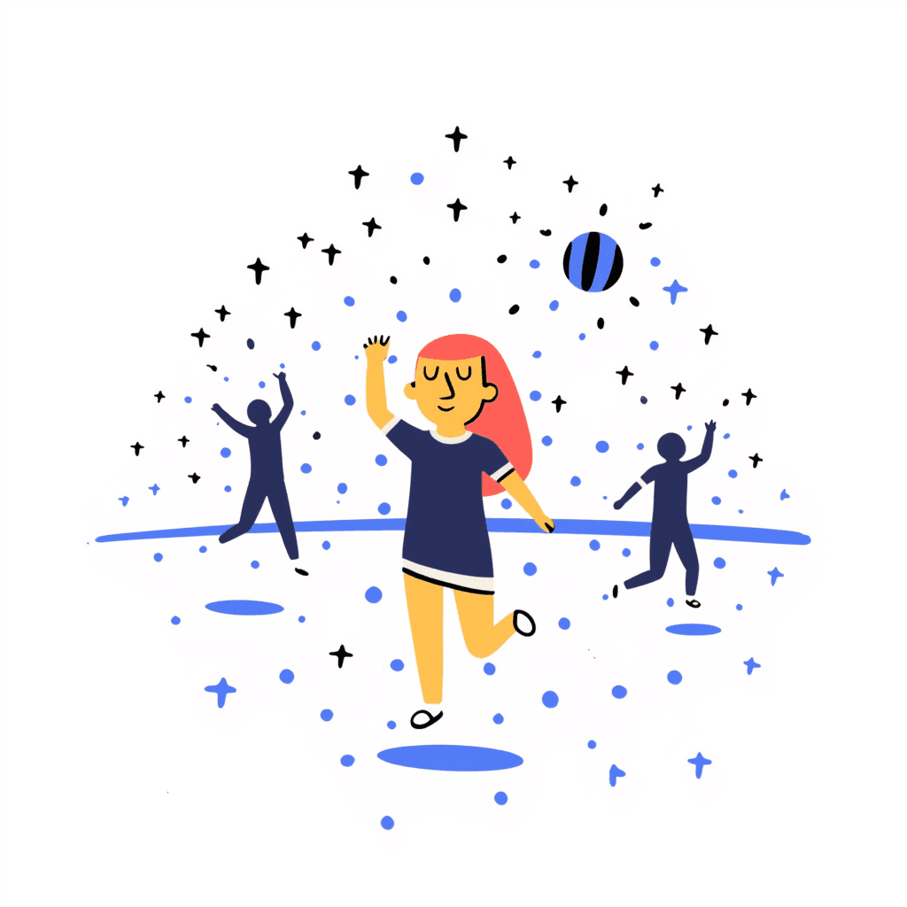 Illustration of Volleyball Game by Lake