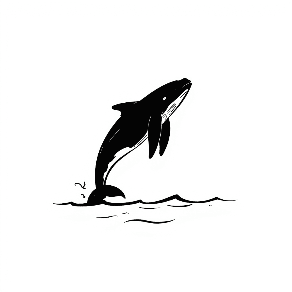 Illustration of Whale Jumping Above Sea