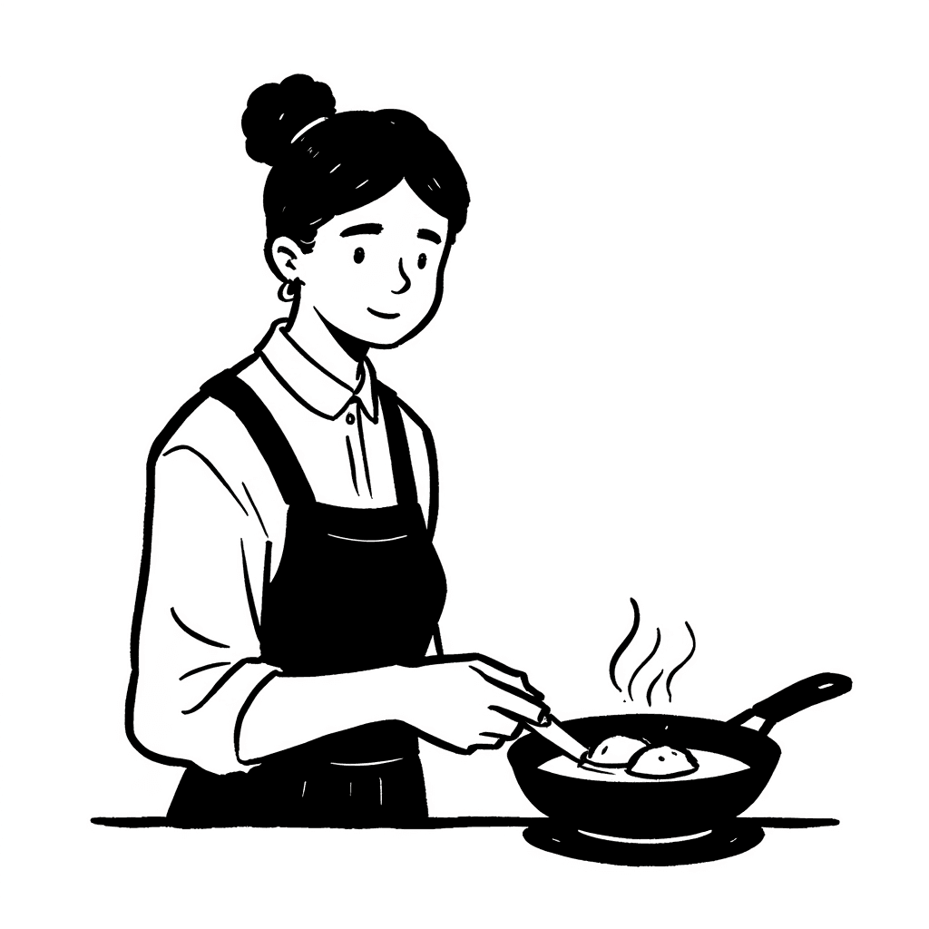 Illustration of Woman Cooking Meatballs
